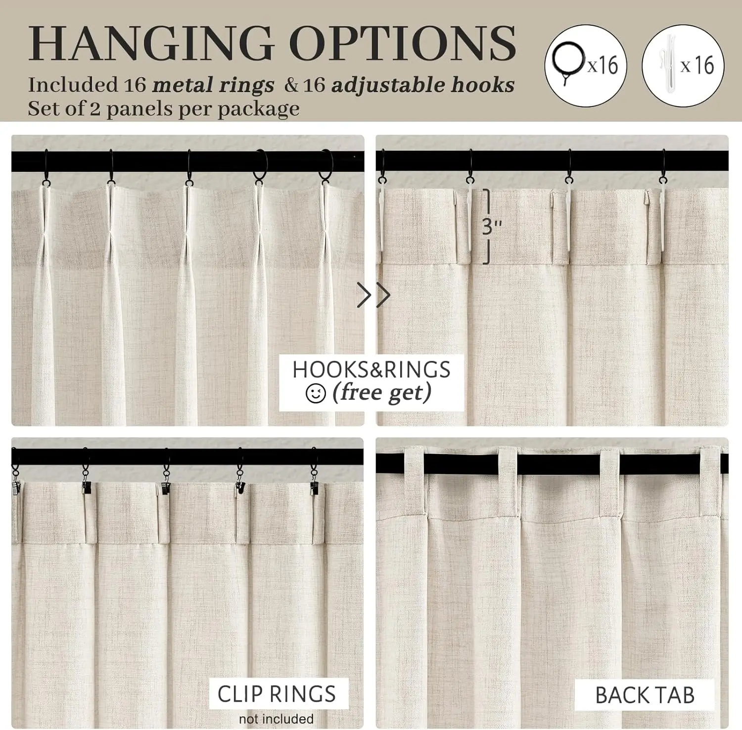 Cream-Birch 2-Panel 96-Inch Pinch-Pleated Linen Sheer Curtain - Image 5