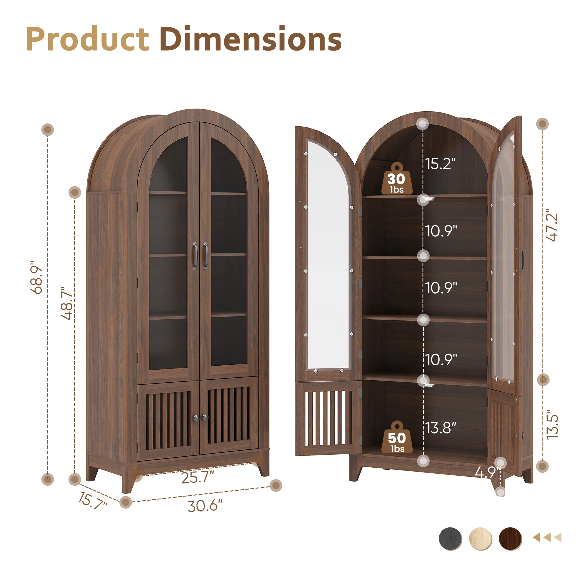 68.9" Tall Arched Display Cabinet - Image 3