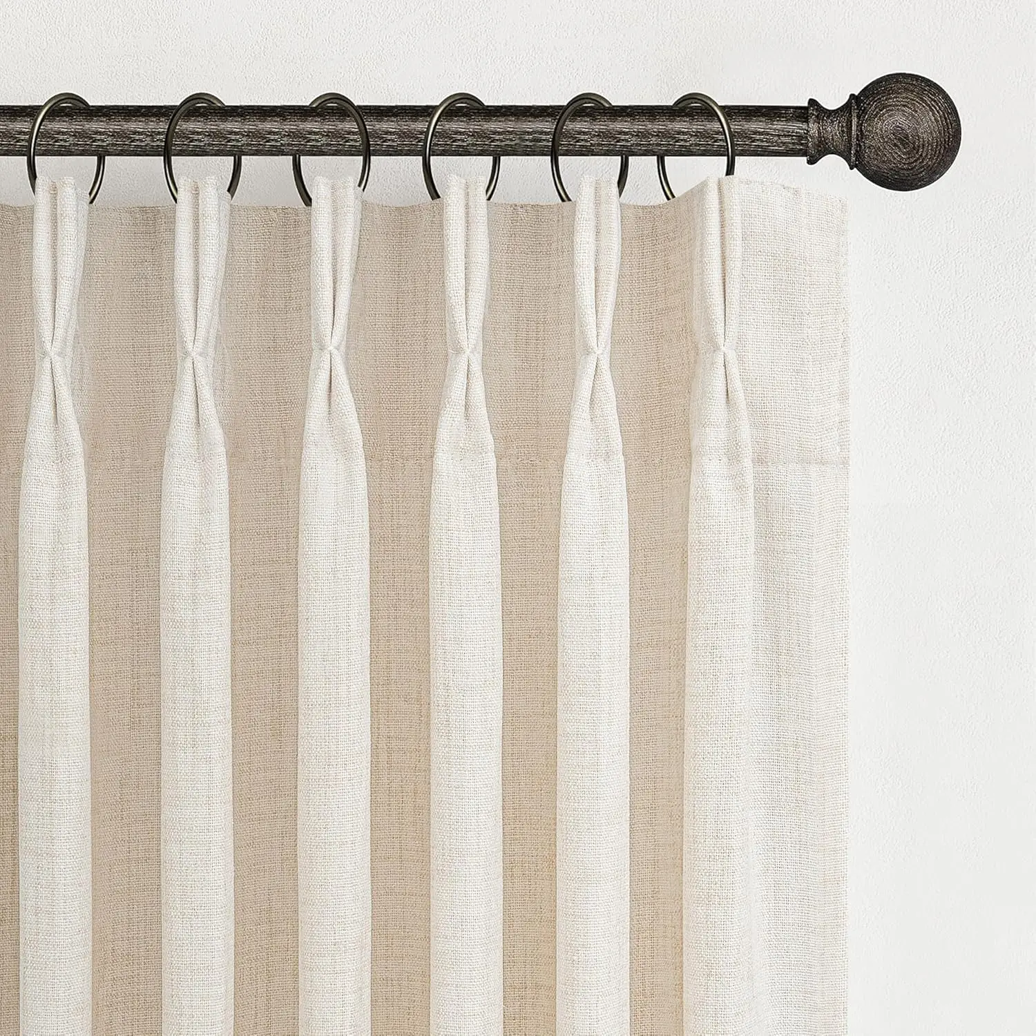 Cream-Birch 2-Panel 96-Inch Pinch-Pleated Linen Sheer Curtain - Image 1