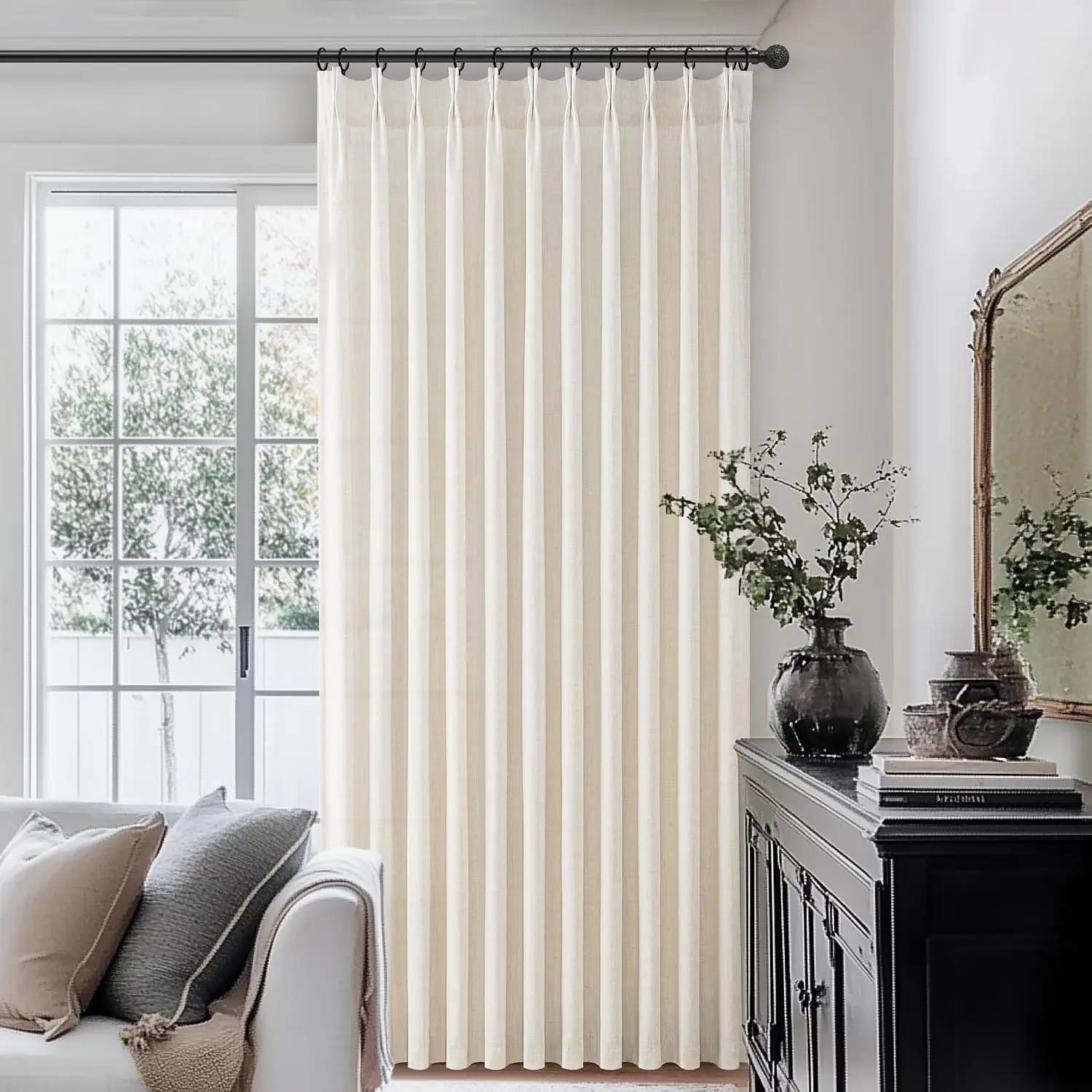 Cream-Birch 2-Panel 96-Inch Pinch-Pleated Linen Sheer Curtain - Image 2