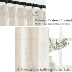 Cream-Birch 2-Panel 96-Inch Pinch-Pleated Linen Sheer Curtain - Thumbnail Image 4