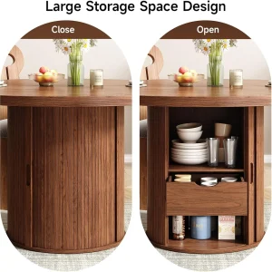 47'' Round Dining Table w/Storage - Walnut Finish - Thumbnail Image 3