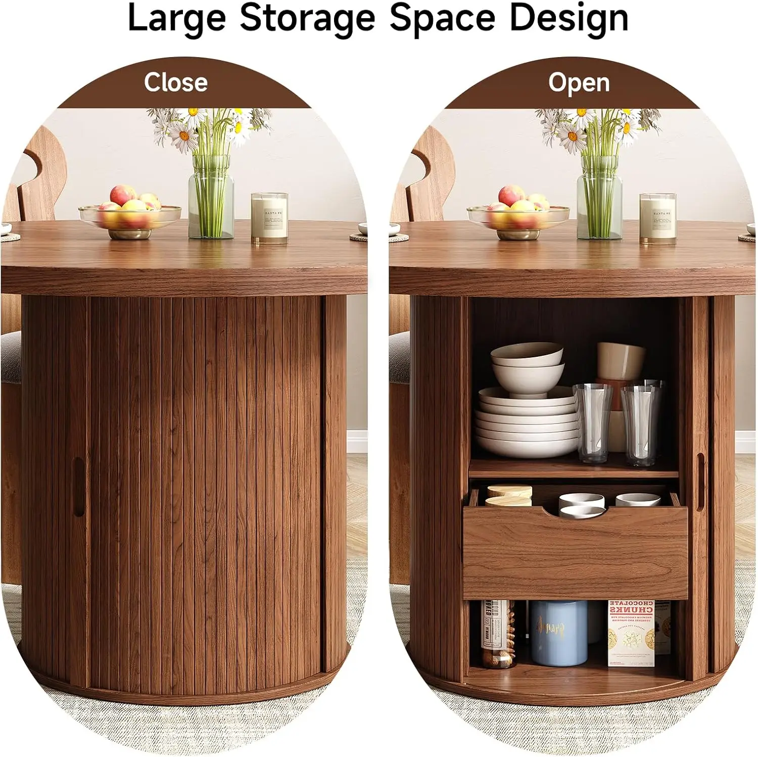 47'' Round Dining Table w/Storage - Walnut Finish - Image 3