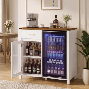Coffee Bar Cabinet With Mini Fridge Space