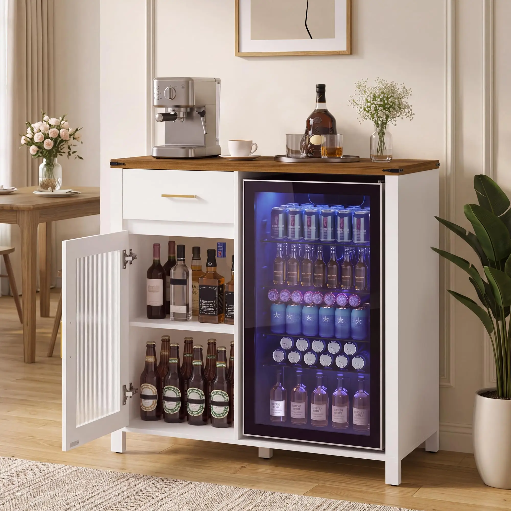 Coffee Bar Cabinet With Mini Fridge Space - Image 1