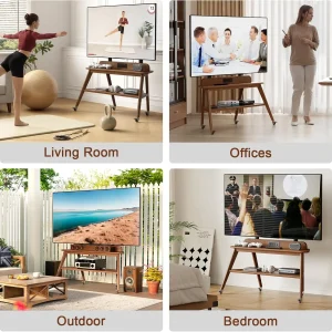Rolling Solid Wood TV Stand with Power Outlet - Thumbnail Image 3