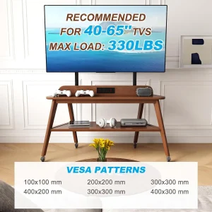 Rolling Solid Wood TV Stand with Power Outlet - Thumbnail Image 6
