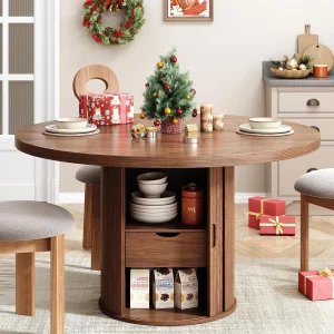 47'' Round Dining Table w/Storage - Walnut Finish