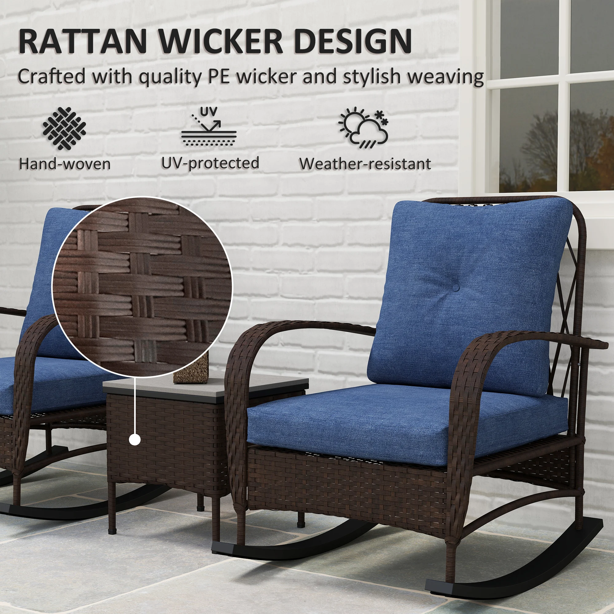 Patio Furniture, 2 Rocking Chairs W/ Coffee Table - Image 3
