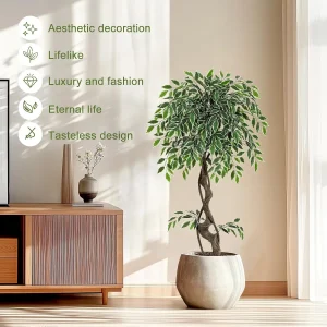 Artificial Ficus Tree w/White Ceramic Pot