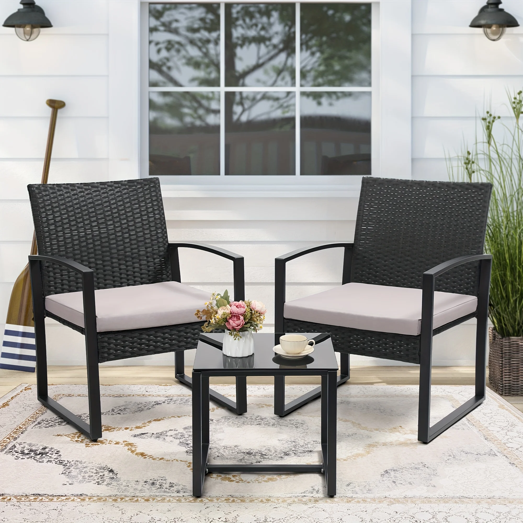 3Pcs Wicker Patio Bistro w/Coffee Table - Image 2