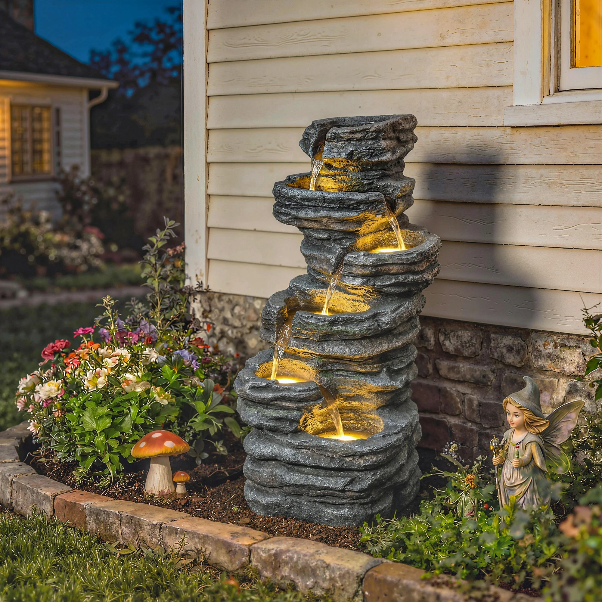 Sunny Outdoor Fountain with Waterfall, 40inch , Gray - Image 1