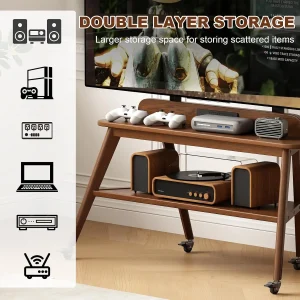 Rolling Solid Wood TV Stand with Power Outlet - Thumbnail Image 5