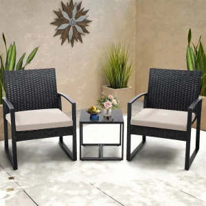 3Pcs Wicker Patio Bistro w/Coffee Table - Thumbnail Image 3