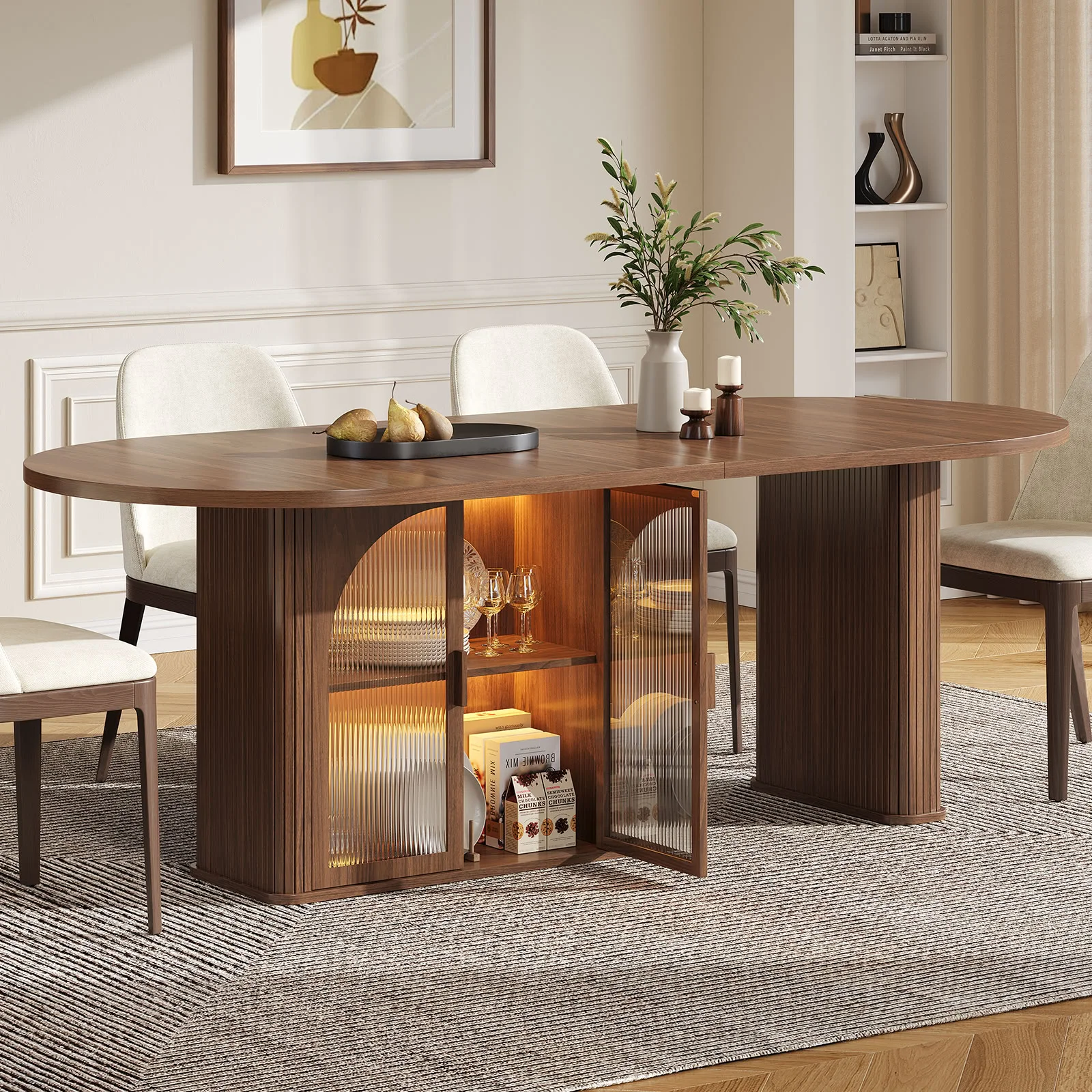Walnut 70" Oval Dining Space W/Storage - Image 1