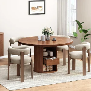 47'' Round Dining Table w/Storage - Walnut Finish - Thumbnail Image 2