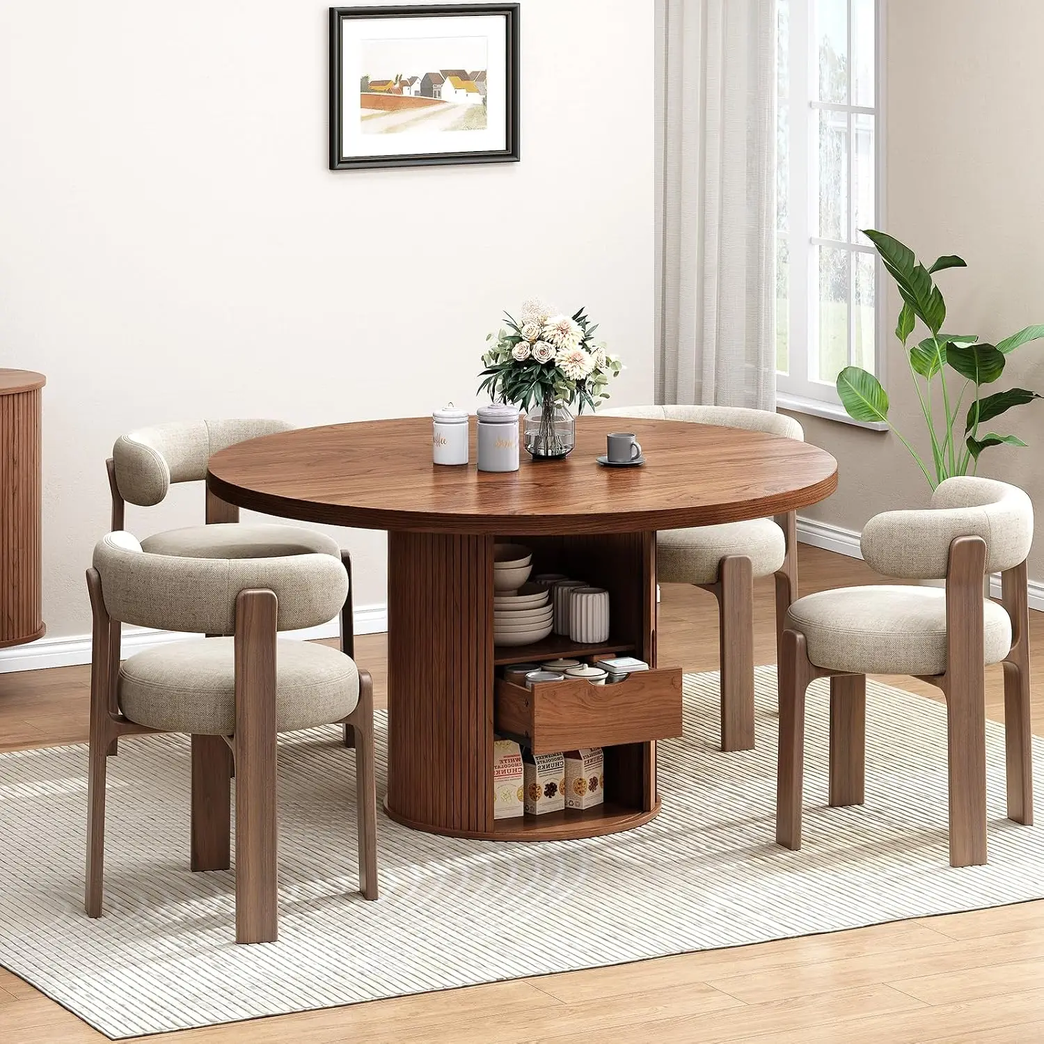 47'' Round Dining Table w/Storage - Walnut Finish - Image 2