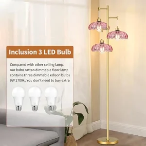 Vintage Floor,3 Light Glass w/Led Bulbs - Thumbnail Image 3