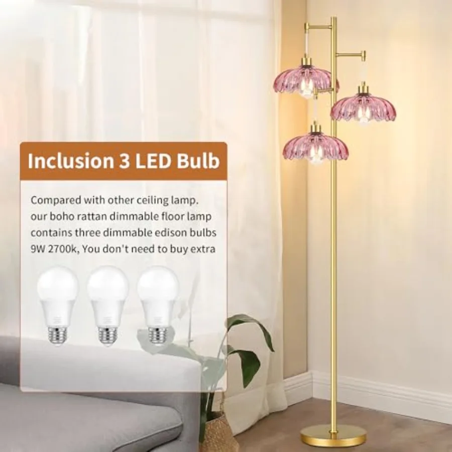Vintage Floor,3 Light Glass w/Led Bulbs - Image 3