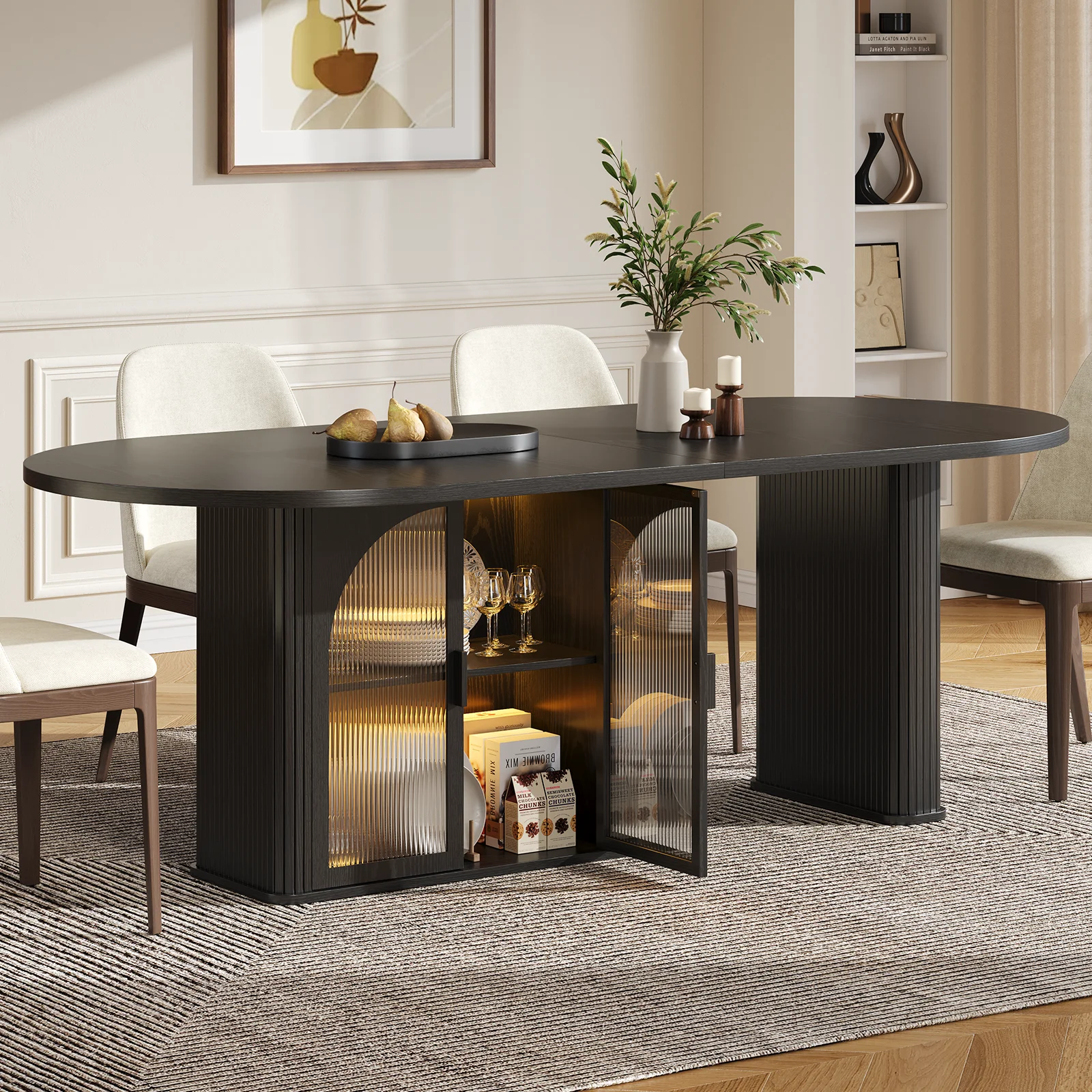 Walnut 70" Oval Dining Space W/Storage - Image 4