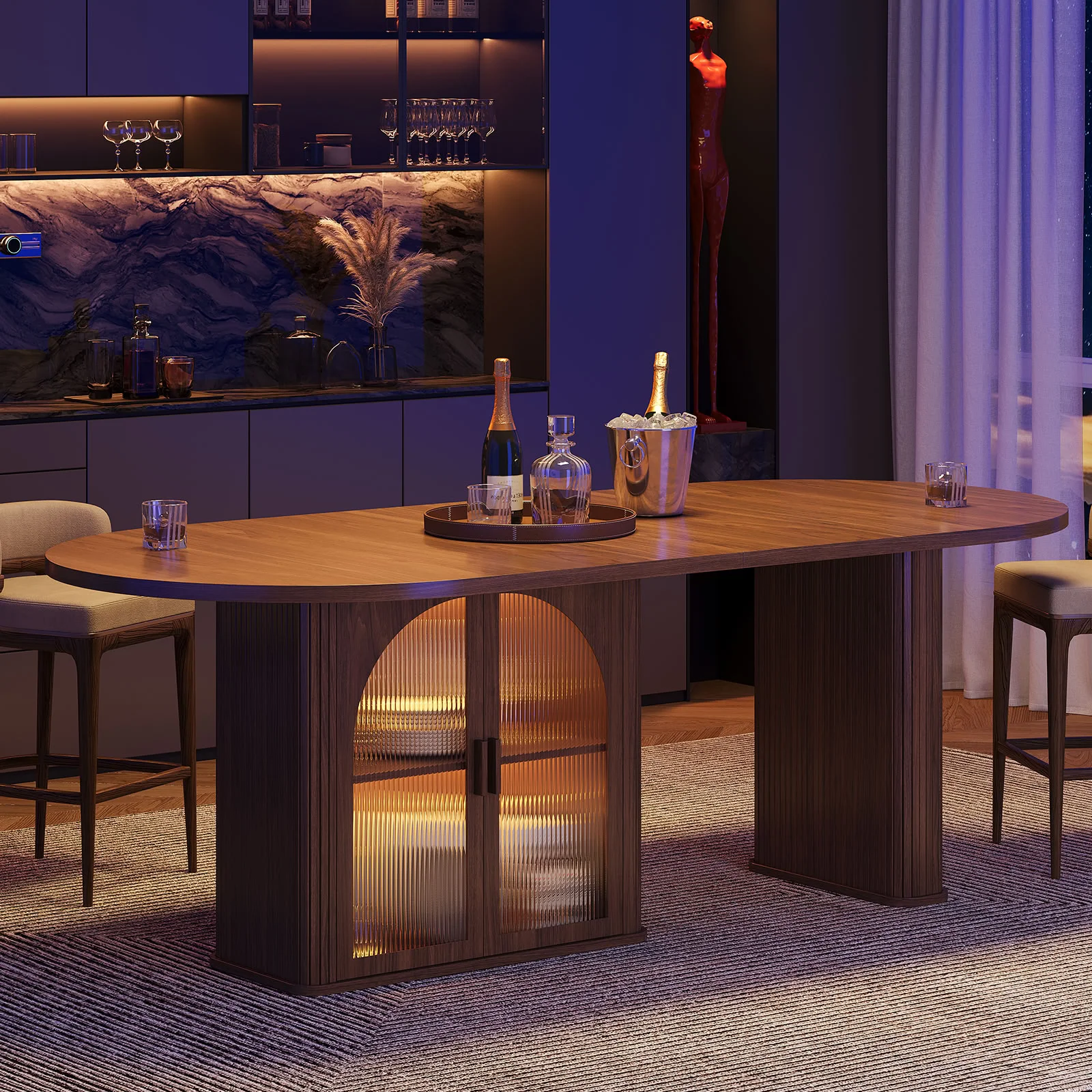Walnut 70" Oval Dining Space W/Storage - Image 2