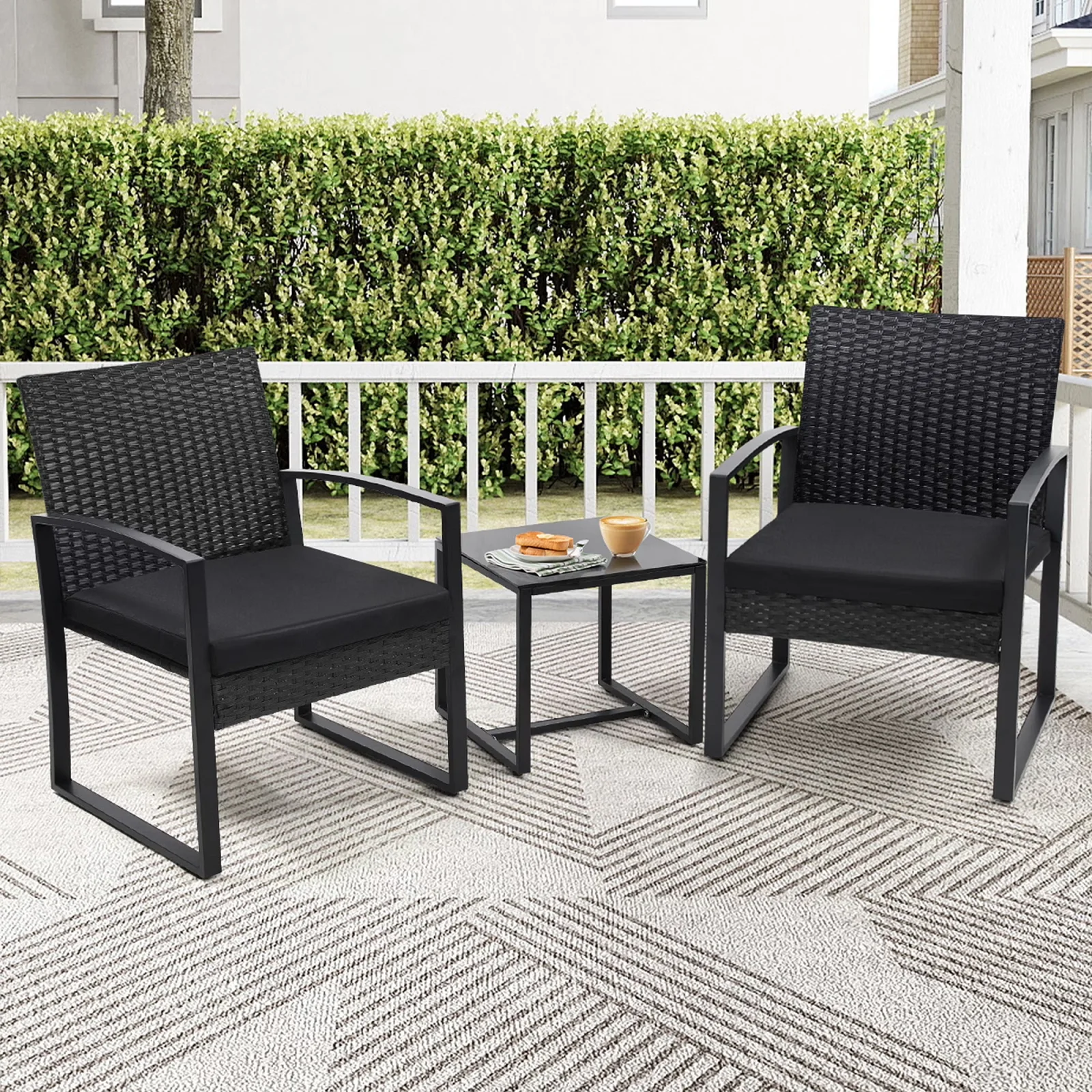 3Pcs Wicker Patio Bistro w/Coffee Table - Image 1