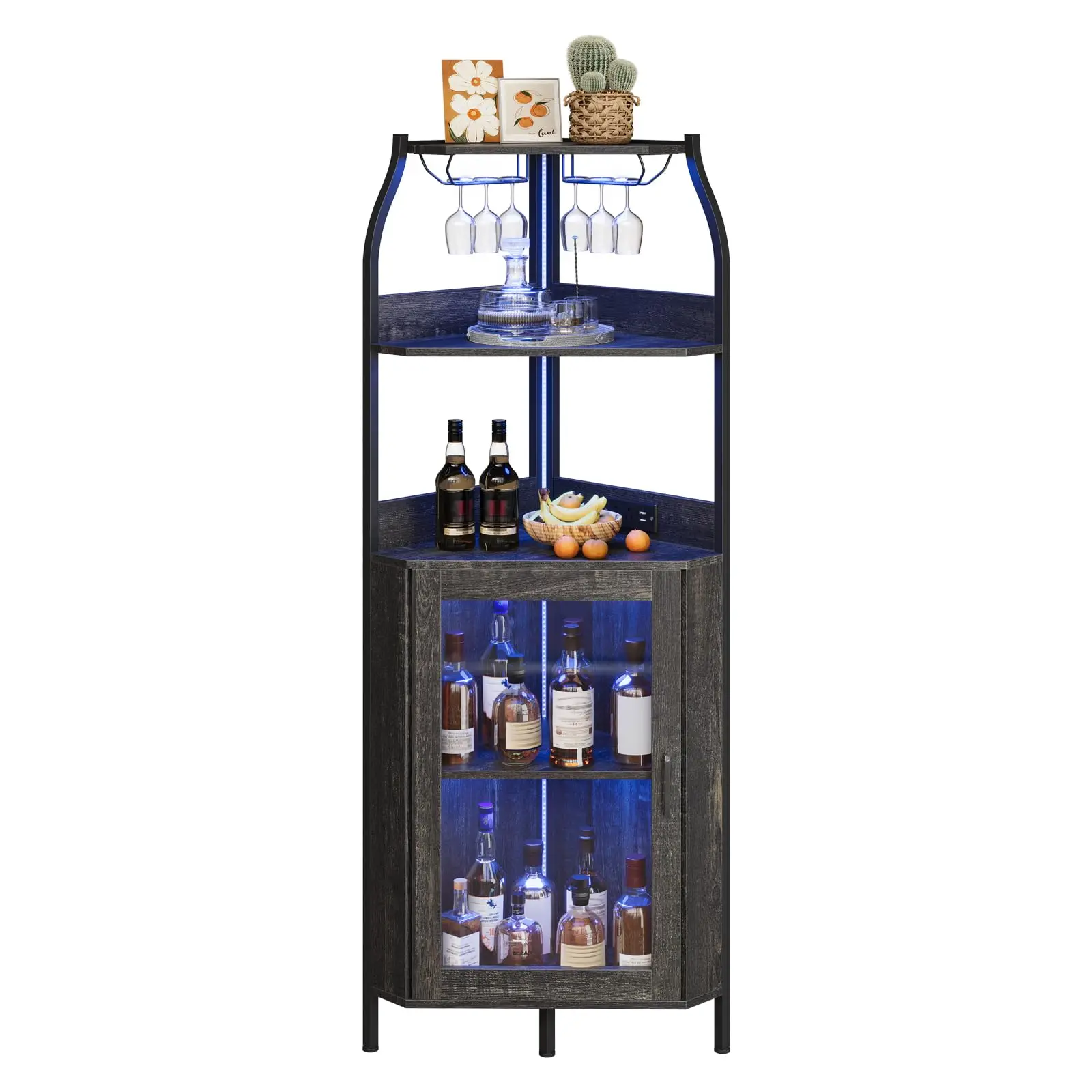 Corner Bar Cabinet W/Power Outlet,LED Lights, - Image 4