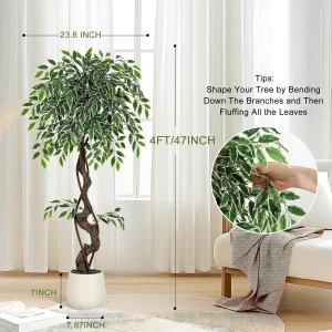 Artificial Ficus Tree w/White Ceramic Pot - Thumbnail Image 2