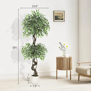 Artificial Ficus Tree w/White Ceramic Pot - Thumbnail Image 4