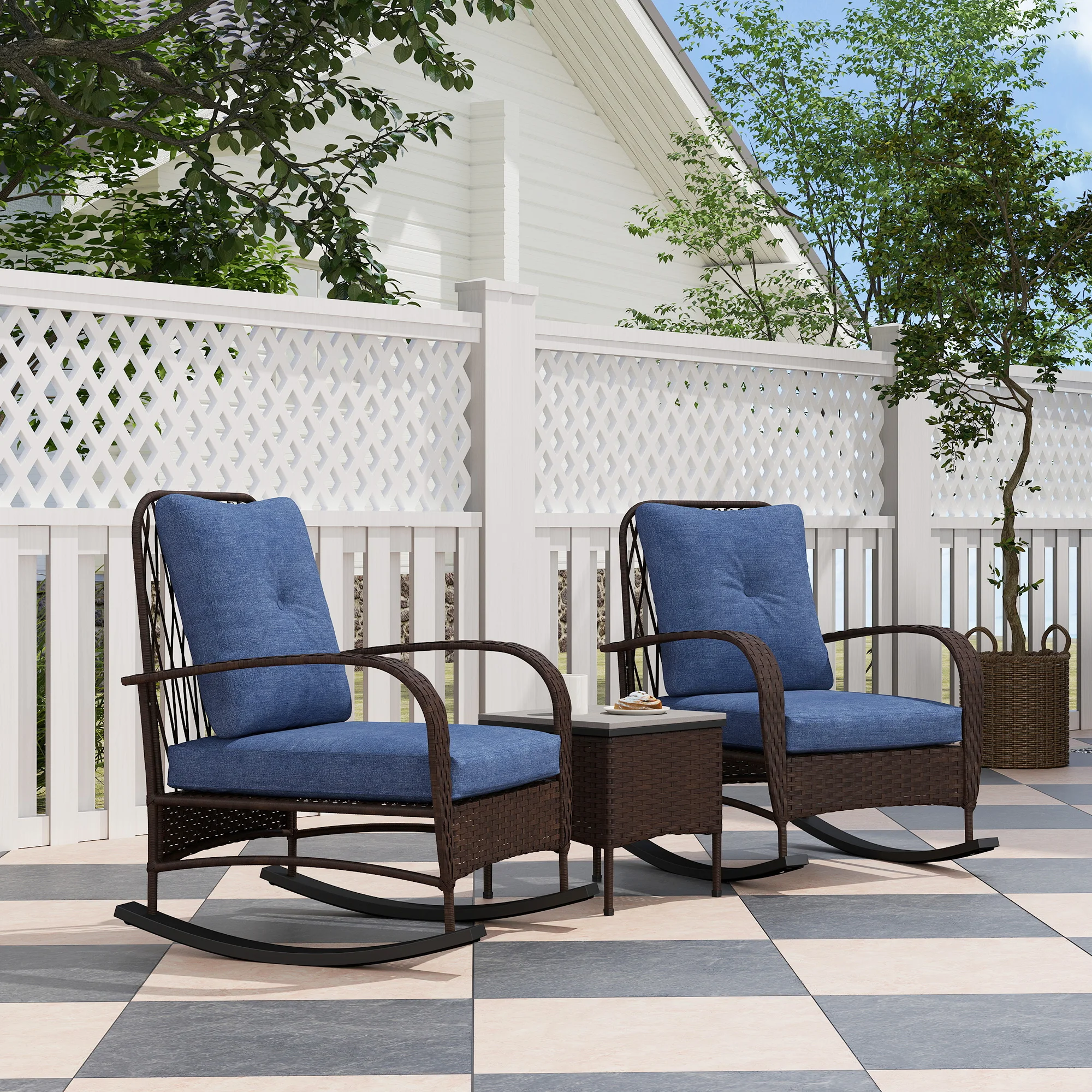 Patio Furniture, 2 Rocking Chairs W/ Coffee Table - Image 1